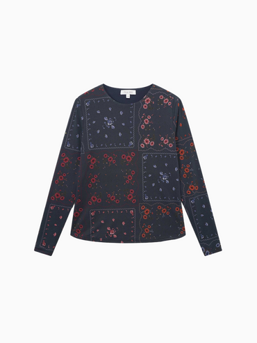 Crew Neck Printed Mesh Top Colored Floral Lightweight Breathable Tee-1