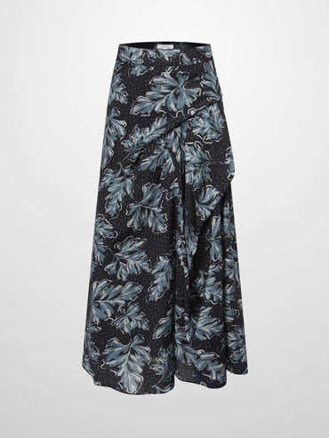 Blue Floral Gathered Overlay Skirt Elegant Dressy SS26