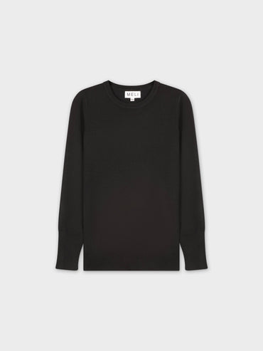 Basic Crew Sweater Black Long Sleeve Casual Knit Top FW24-1
