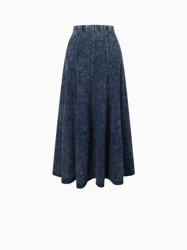 Paneled Flare Skirt 25" Blue Wash Casual Denim Summer Skirt-1