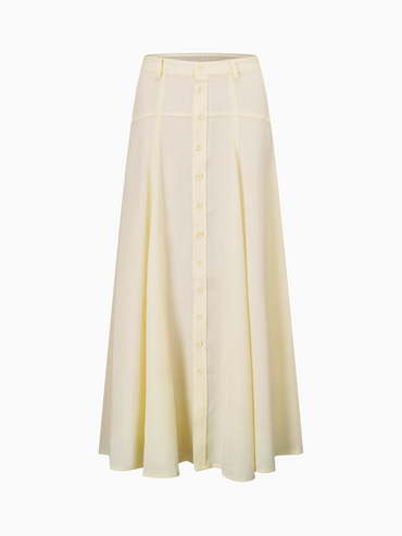 Tencel Yoke Button Down Skirt Butter Yellow Lightweight Casual Skirt-1