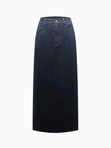 Dark Blue Denim Seamed Skirt Casual Basic FW25 New Arrival-1