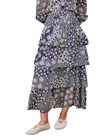 Layered floral skirt with a white background