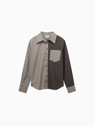 Mix Pinstripe Button Down Shirt Khaki Stripe Tailored Casual Top-1