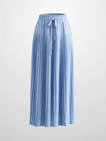 Light Blue Chiffon Drop Waist Pleated Skirt Casual Elegant Feminine-1