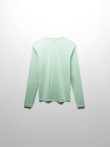 Basic High V Tee Long Sleeve Heathered Mint Grey Casual Fit Shirt-1