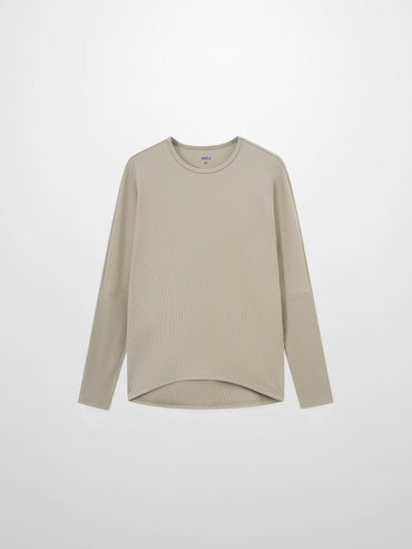 Crew Ribbed Dolman Sleeve Tee Muted Olive Loose Fit Casual Top-1