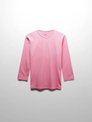 Ribbed High V 3Q Pink Lightweight Comfortable Stylish Tee