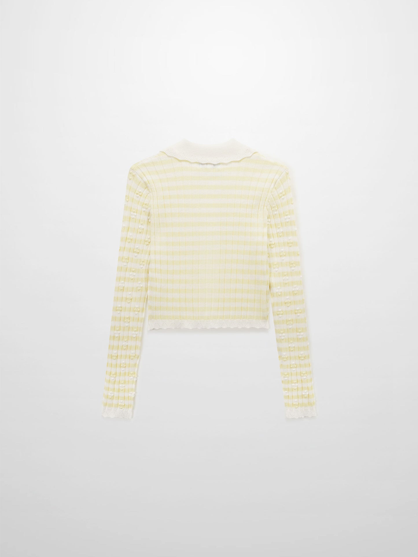 Striped Scalloped Edge Yellow White Cardigan Lightweight Layering Top-4