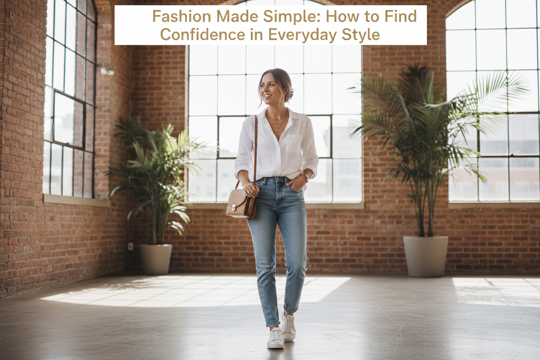 Women’s everyday fashion outfit with white blouse and jeans in modern loft style.