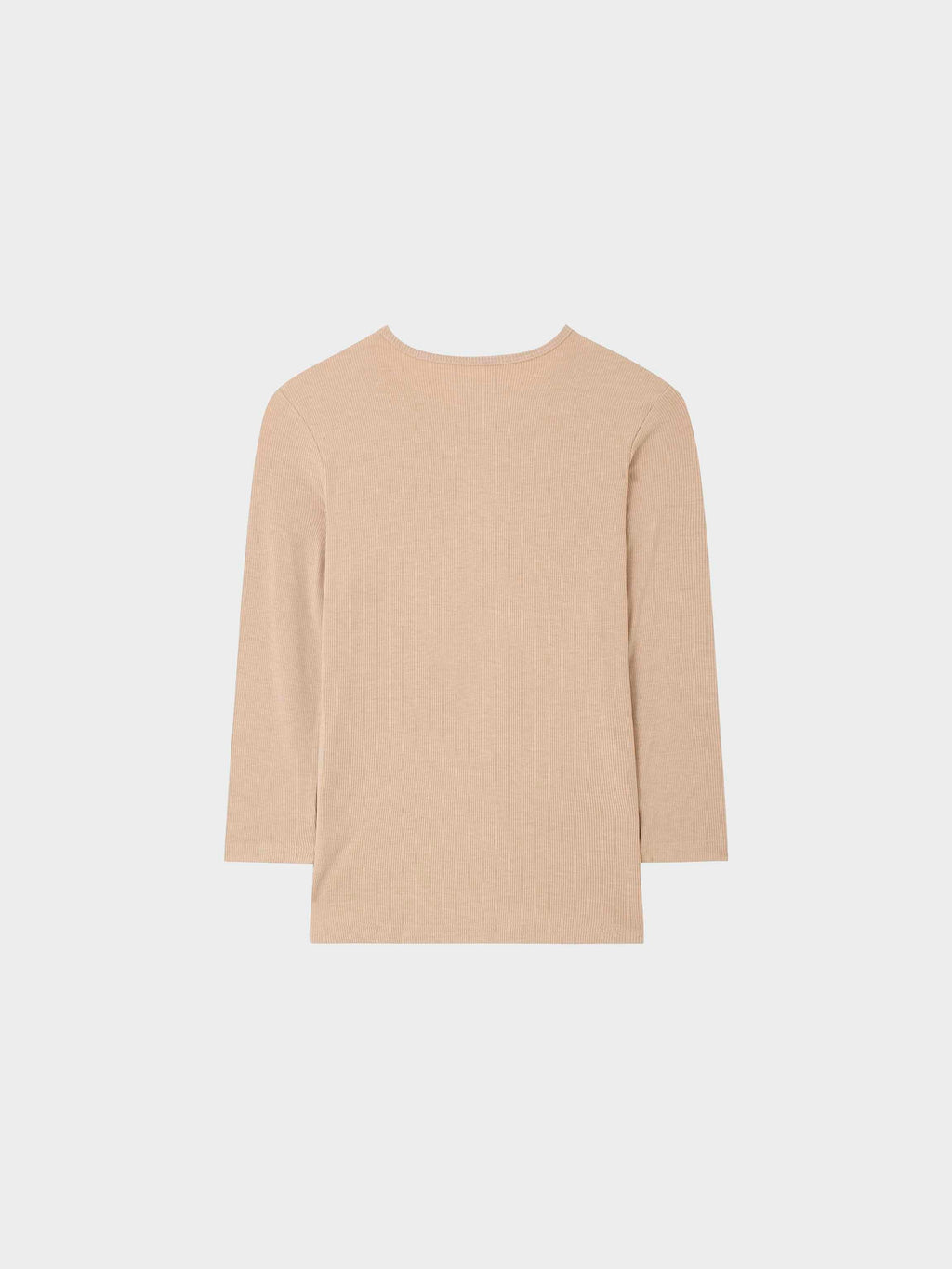 High V Ribbed Tee 3/4 Sleeve Tan Casual Summer Basic Top-1