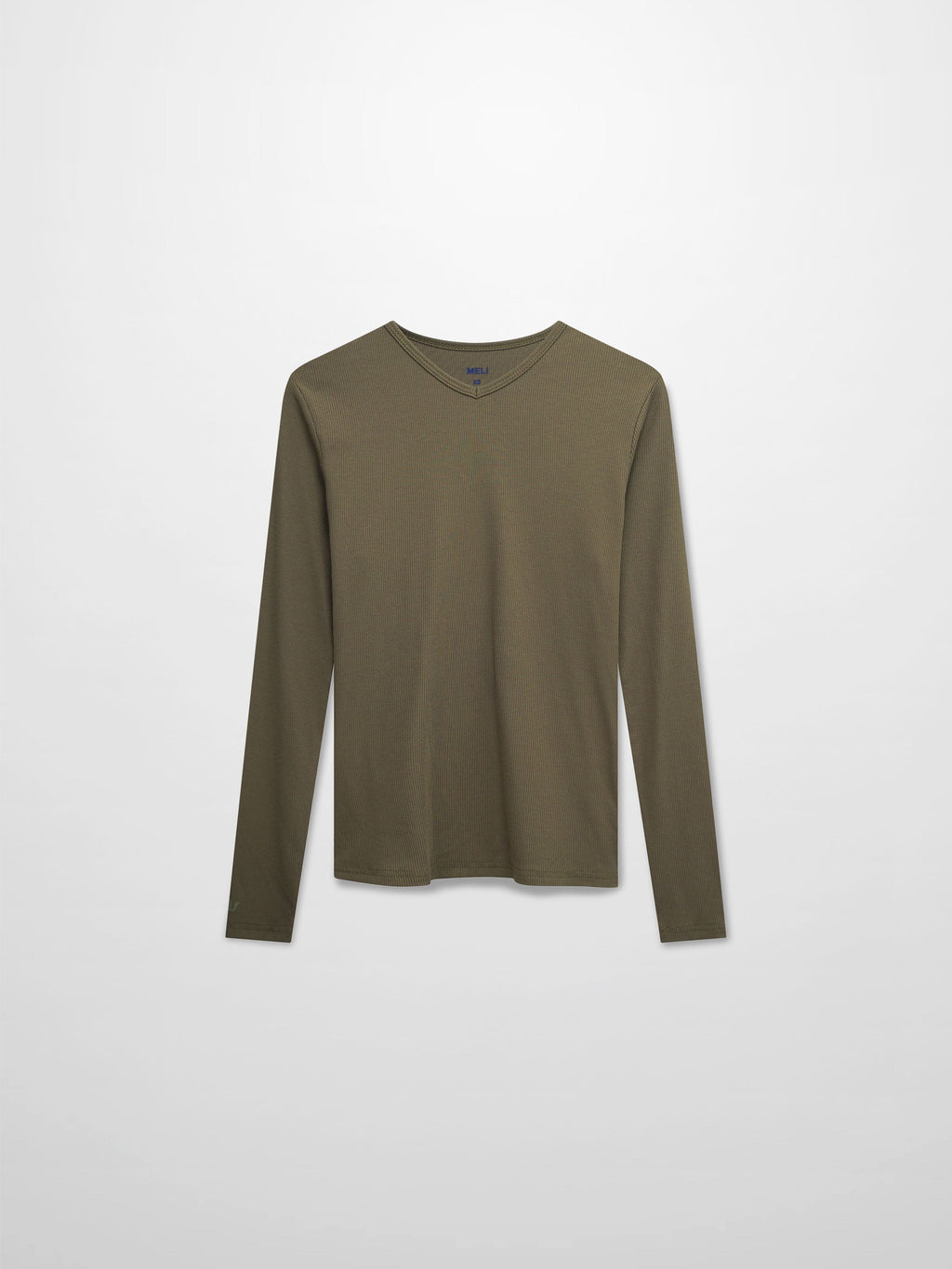Soft Ribbed High V Neck Tee Olive Green Casual Basic Top