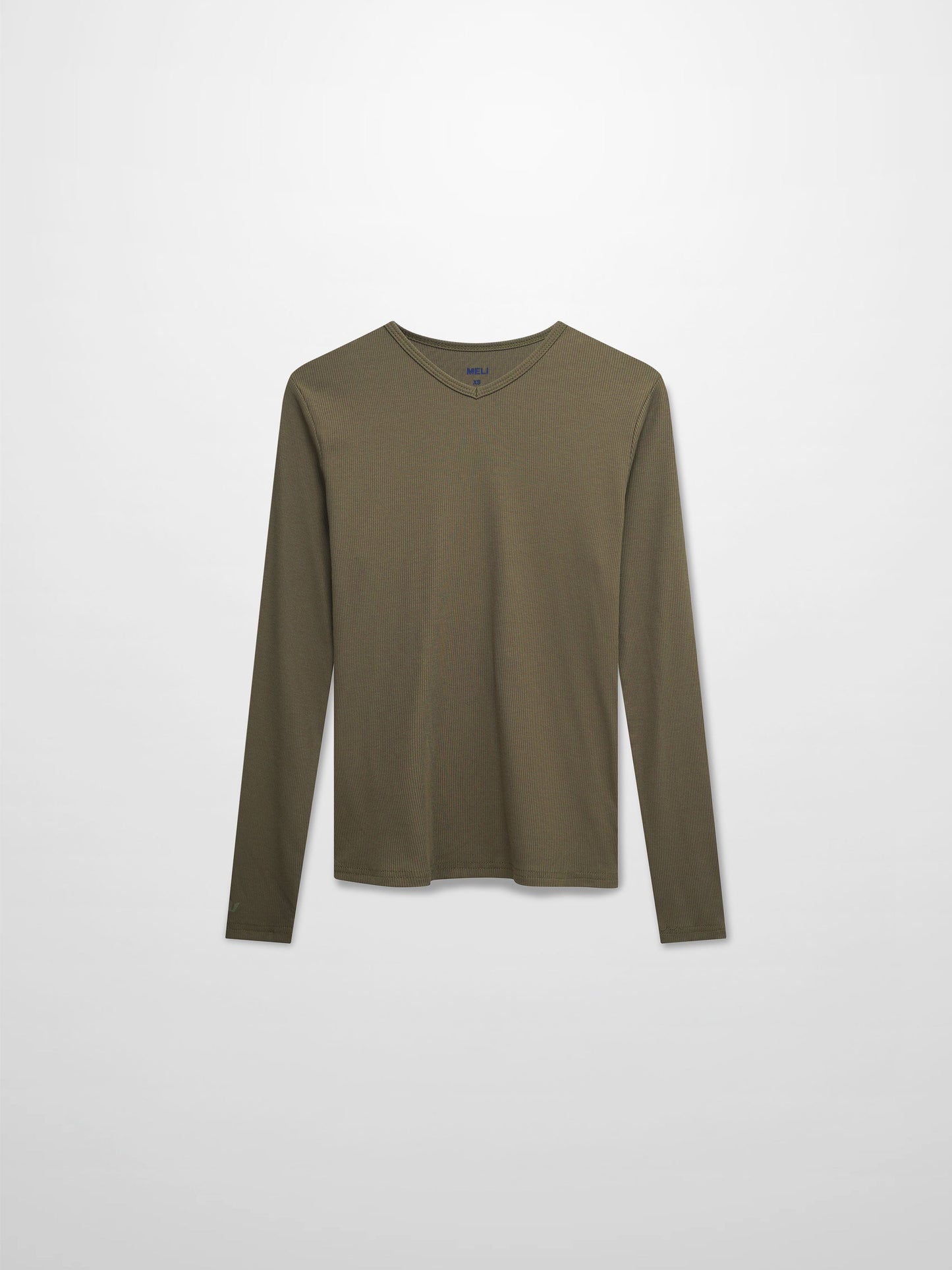 Soft Ribbed High V Neck Tee Olive Green Casual Basic Top