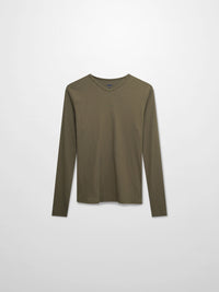Soft Ribbed High V Neck Tee Olive Green Casual Basic Top