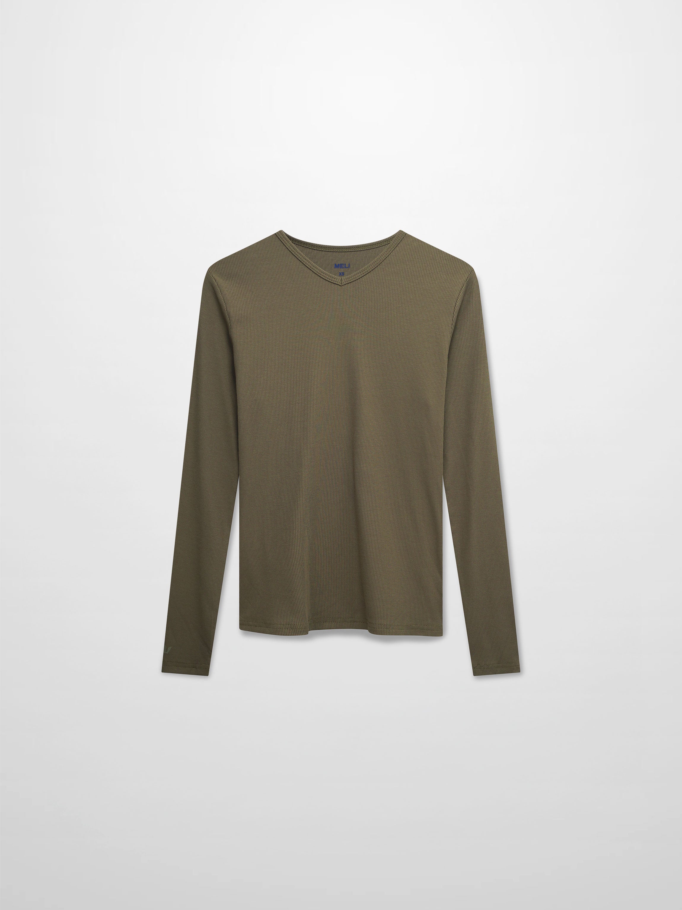Soft Ribbed High V Neck Tee Olive Green Casual Basic Top