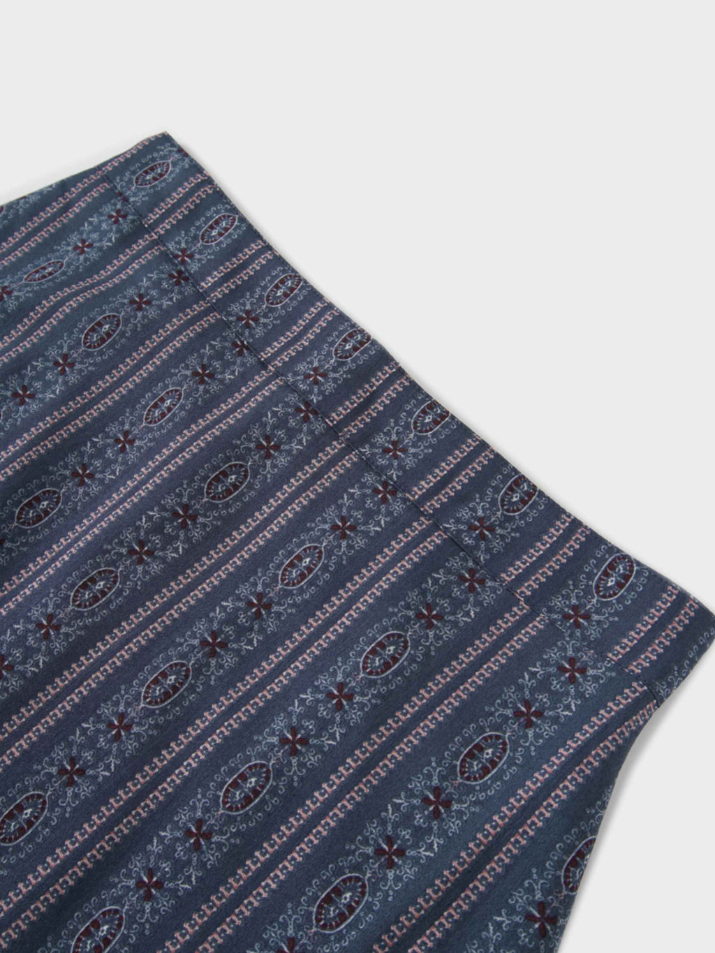 Pleat Bottom Blue Striped Medallion Flower Print Skirt