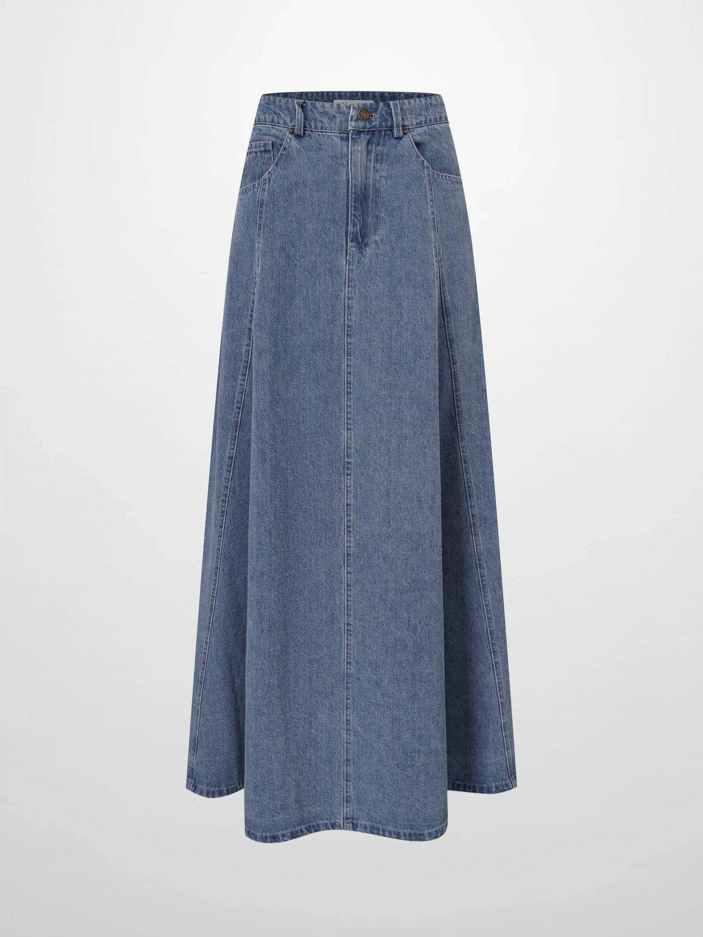 Light Blue Seamed Full Denim Skirt Casual Everyday Wear