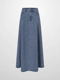 Light Blue Seamed Full Denim Skirt Casual Everyday Wear