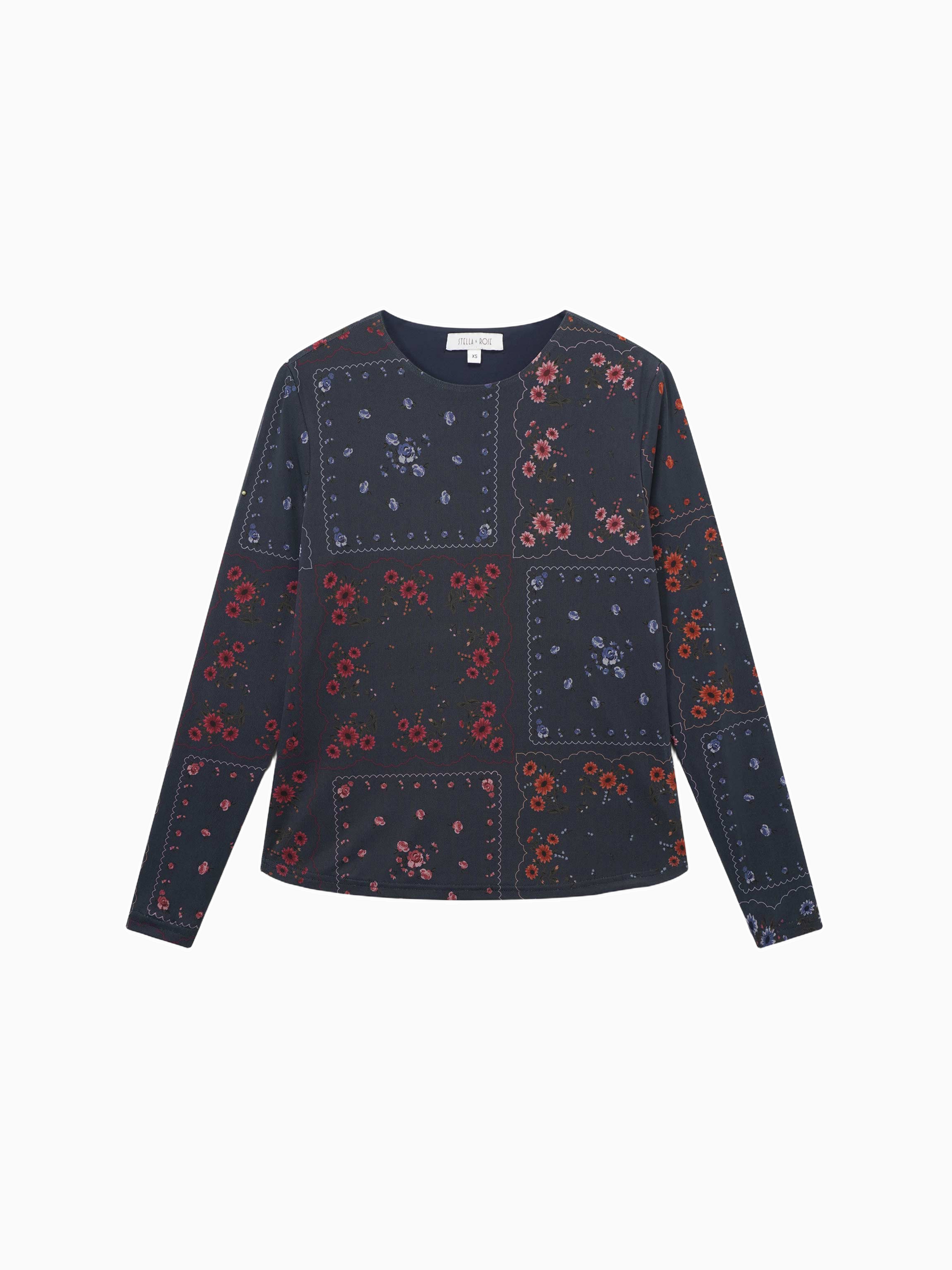 Crew Neck Printed Mesh Top Colored Floral Lightweight Breathable Tee-1