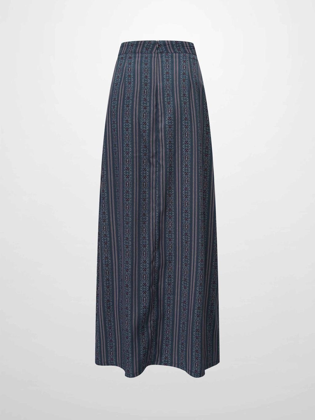 Pleat Bottom Blue Striped Medallion Flower Print Skirt