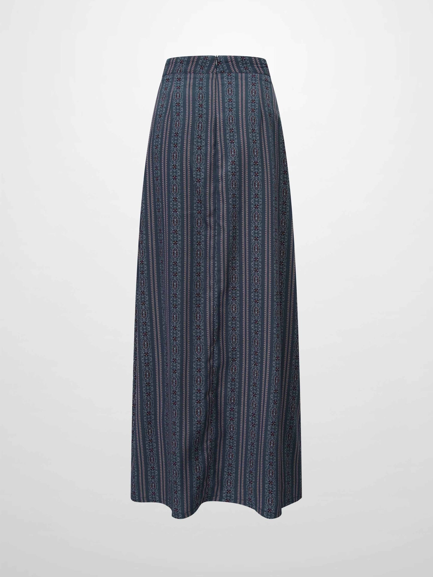 Pleat Bottom Blue Striped Medallion Flower Print Skirt
