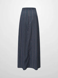 Pleat Bottom Blue Striped Medallion Flower Print Skirt