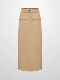 Tan Belted Straight Cargo Skirt with Pockets Casual SS26 New Arrival-1