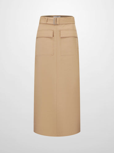 Tan Belted Straight Cargo Skirt with Pockets Casual SS26 New Arrival-1
