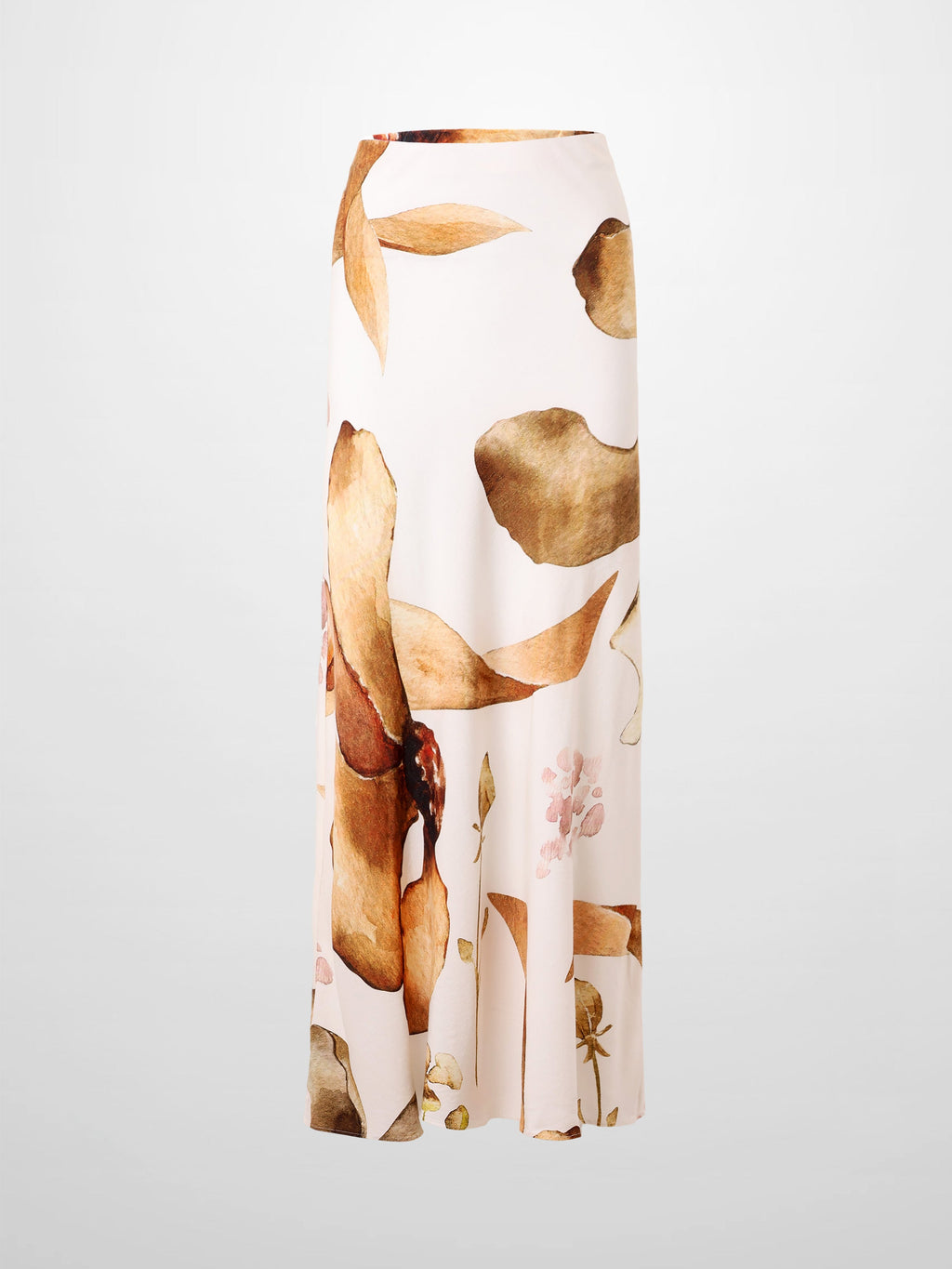 Brown Floral Printed Linen Blend Slip Skirt Casual Dressy Lightweight