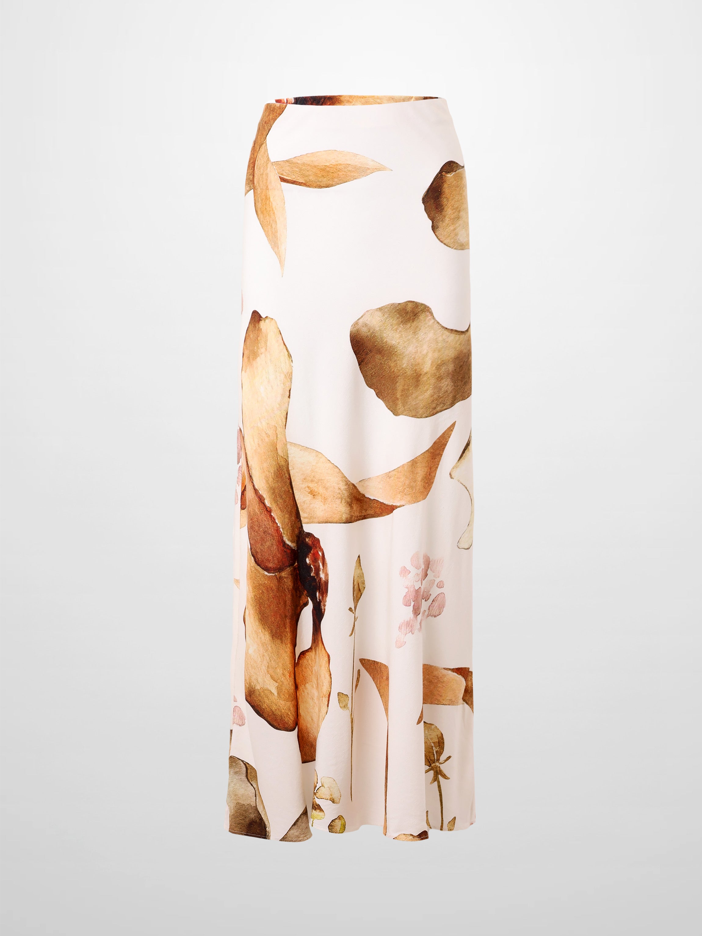 Brown Floral Printed Linen Blend Slip Skirt Casual Dressy Lightweight
