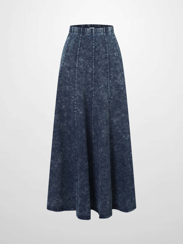 Paneled Flare Skirt 37 Blue Wash Casual Denim Summer Skirt