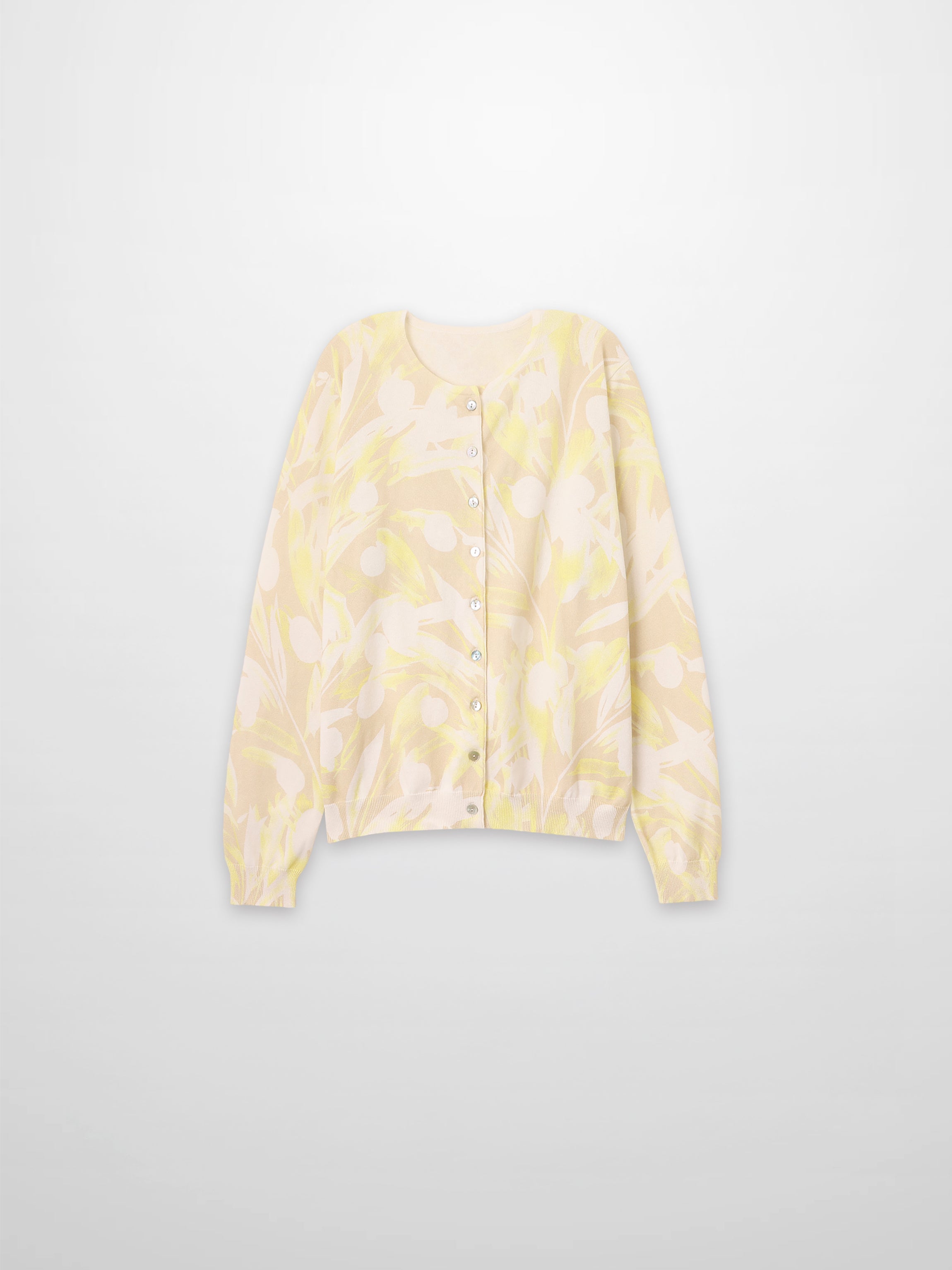 Yellow Floral Printed Thin Button-Down Crew Cardigan Lightweight Top