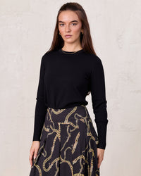 Basic Crew Sweater Black Long Sleeve Casual Knit Top FW24-0