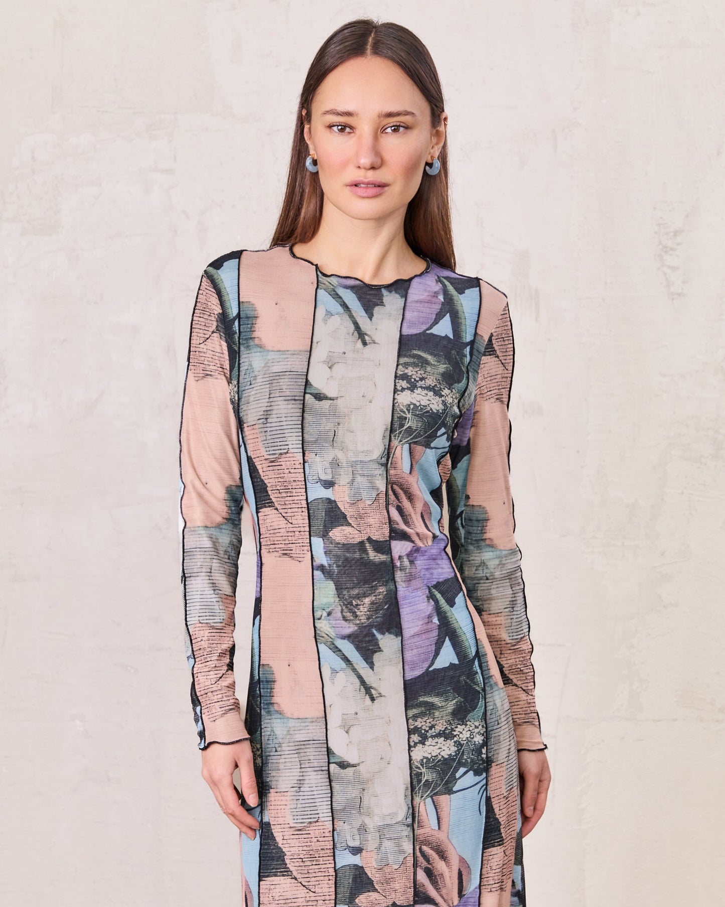 Mesh Maxi Dress Floral Mix Sheer Elegant Lightweight Evening Dress