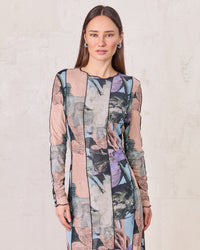 Mesh Maxi Dress Floral Mix Sheer Elegant Lightweight Evening Dress
