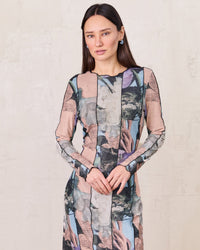 Mesh Maxi Dress Floral Mix Sheer Elegant Lightweight Evening Dress