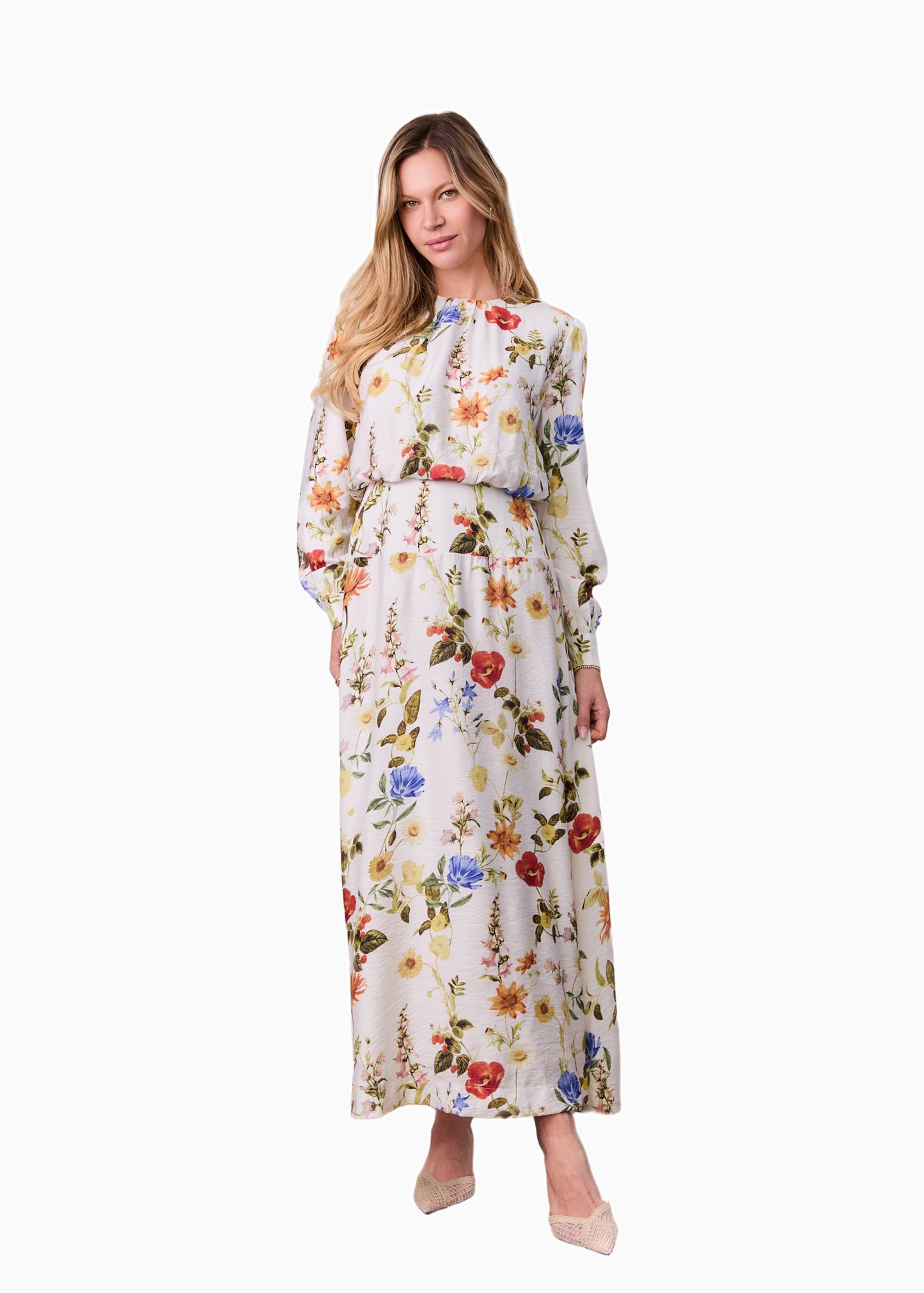 Waist Yoke Dress Garden Floral Elegant Printed Evening Dress