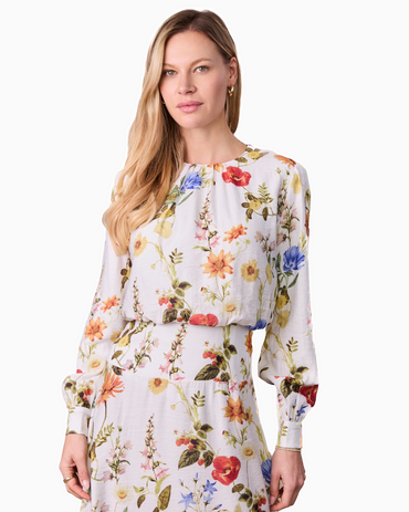Waist Yoke Dress Garden Floral Elegant Printed Evening Dress