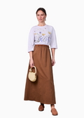 Brown Elastic Waist Ruffle Skirt Casual Comfortable Soft Fabric