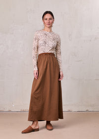 Brown Elastic Waist Ruffle Skirt Casual Comfortable Soft Fabric
