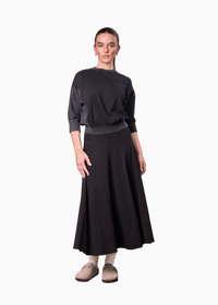 Paneled Flare Skirt 35 Inch Solid Black Casual Sporty Summer Skirt