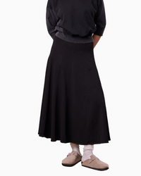 Paneled Flare Skirt 35 Inch Solid Black Casual Sporty Summer Skirt