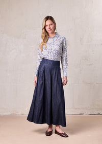 Inverted Yoke Pleat Skirt Dark Blue Classic Comfort Skirt
