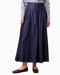 Inverted Yoke Pleat Skirt Dark Blue Classic Comfort Skirt