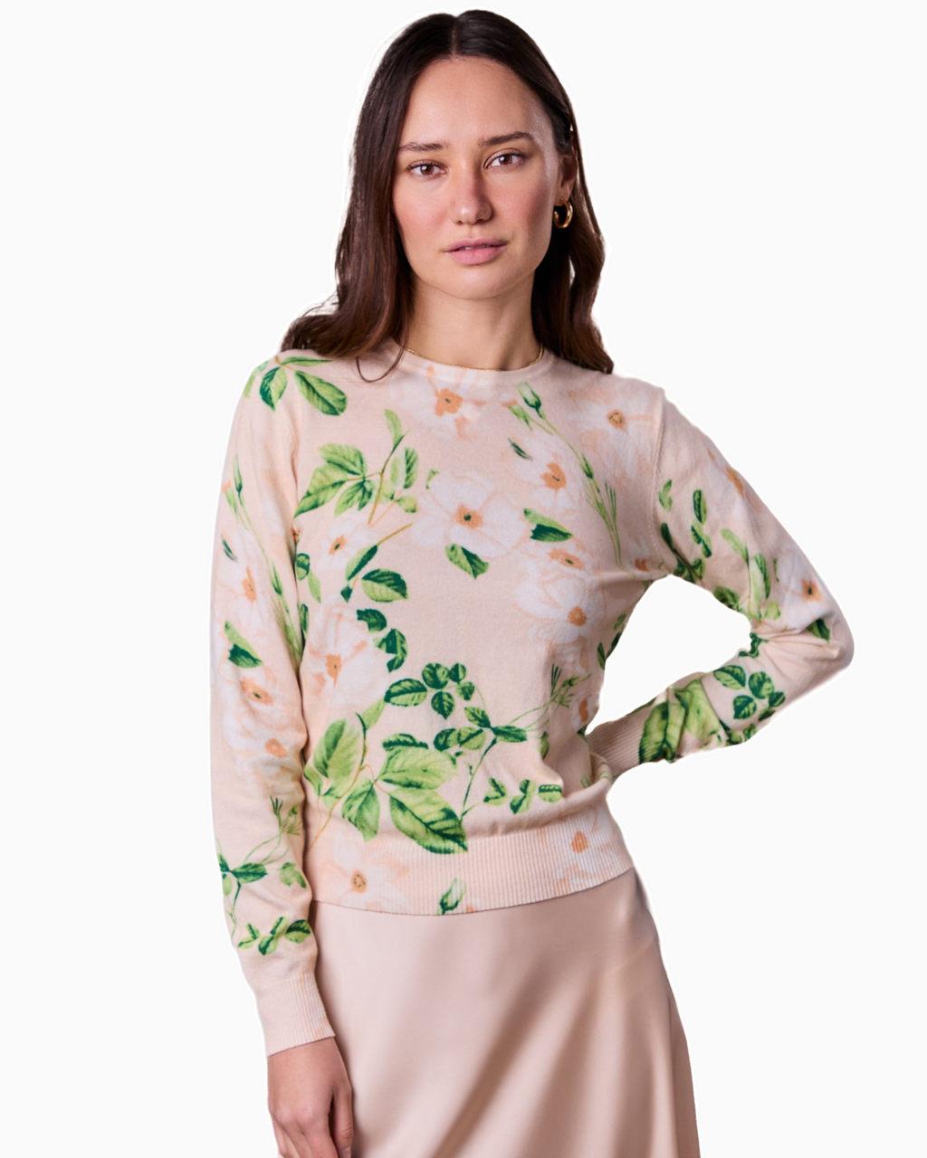 Printed Sweater Spring Flower Lightweight Floral Sweater for Women