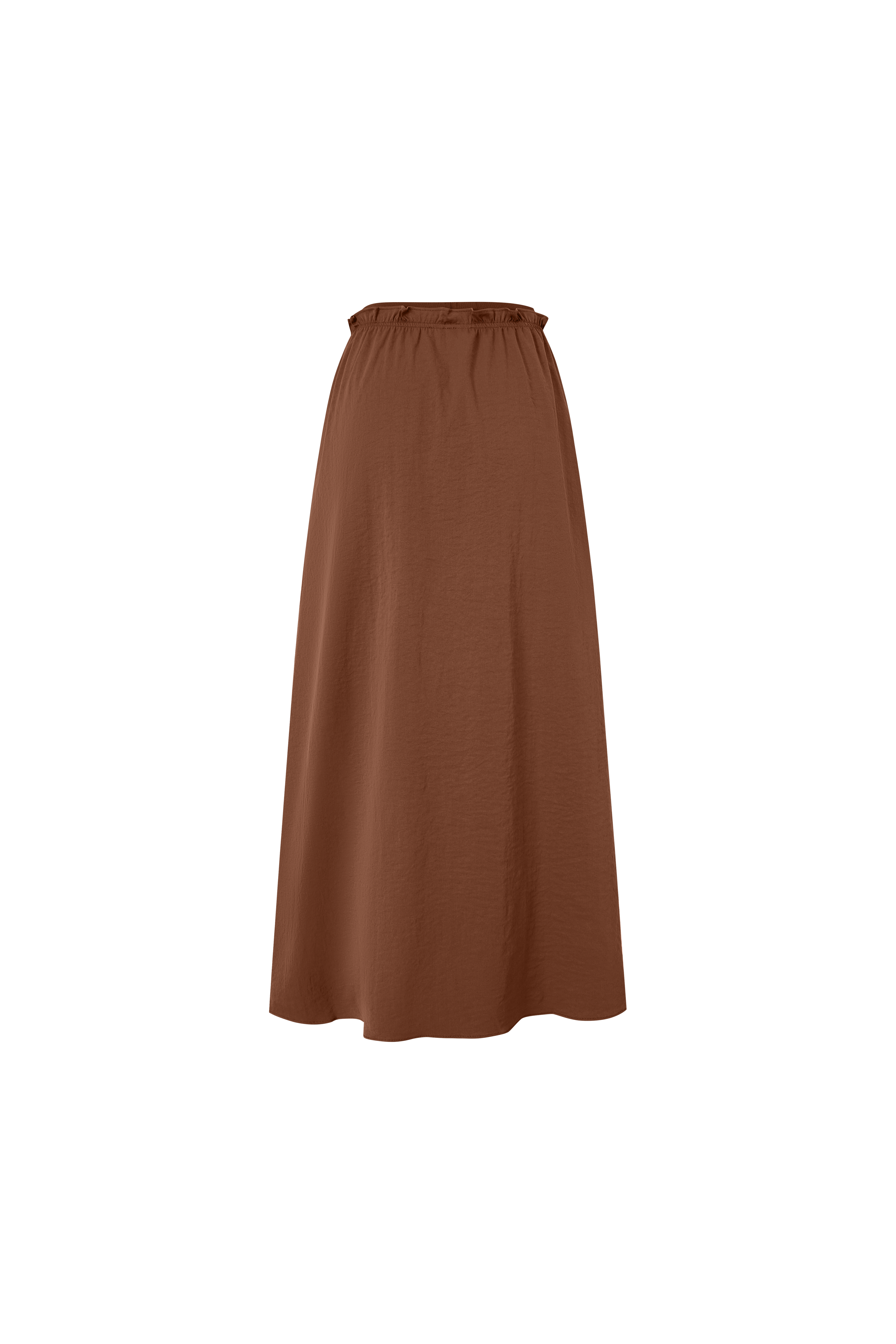 Brown Elastic Waist Ruffle Skirt Casual Comfortable Soft Fabric