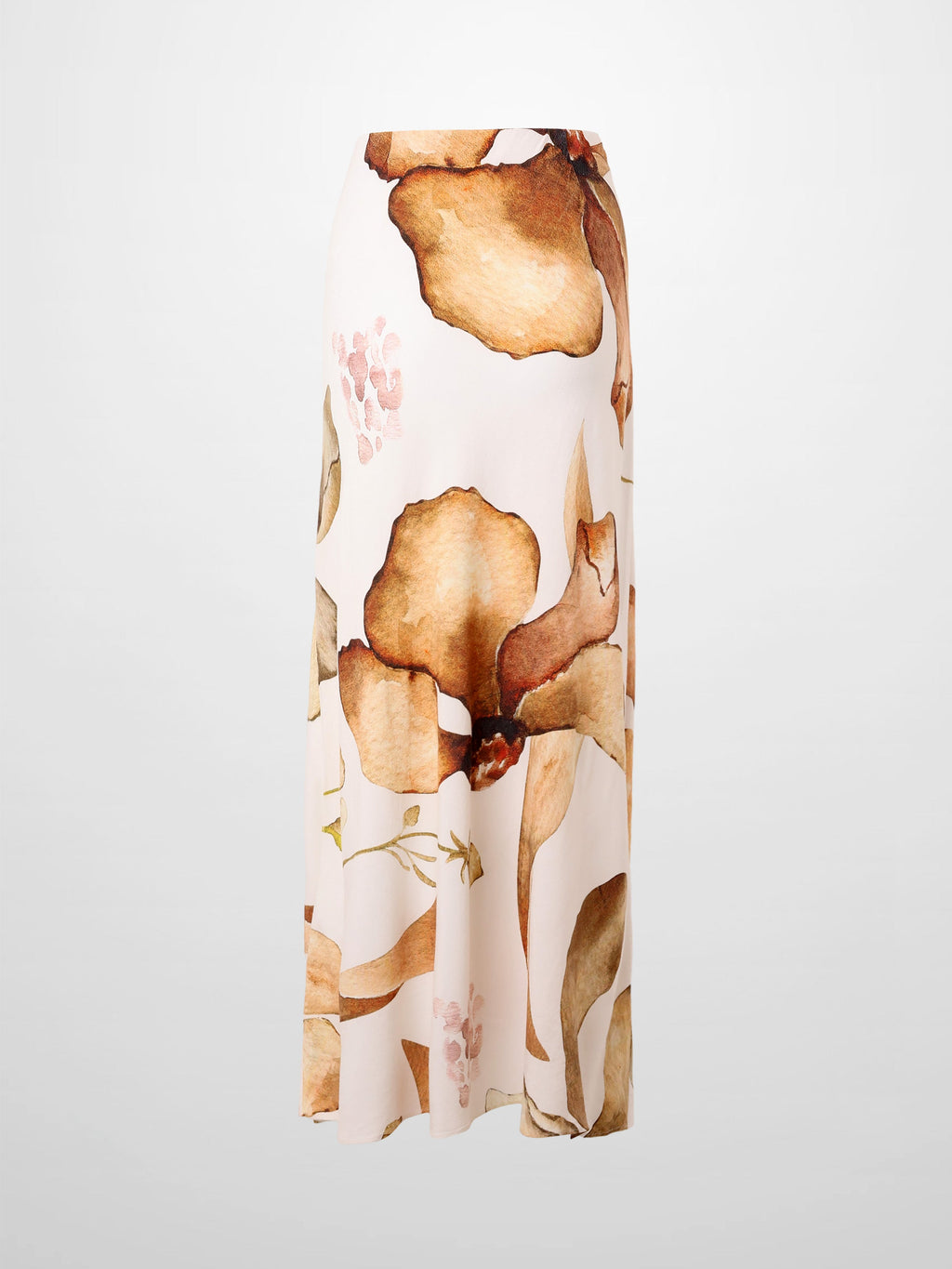 Brown Floral Printed Linen Blend Slip Skirt Casual Dressy Lightweight