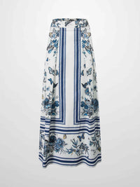 Printed Cotton Pleat Skirt-Navy/White-2