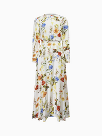 Waist Yoke Dress Garden Floral Elegant Printed Evening Dress