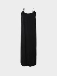Black Cupro Crew Neck Slip Dress Elegant Casual Formal Wear